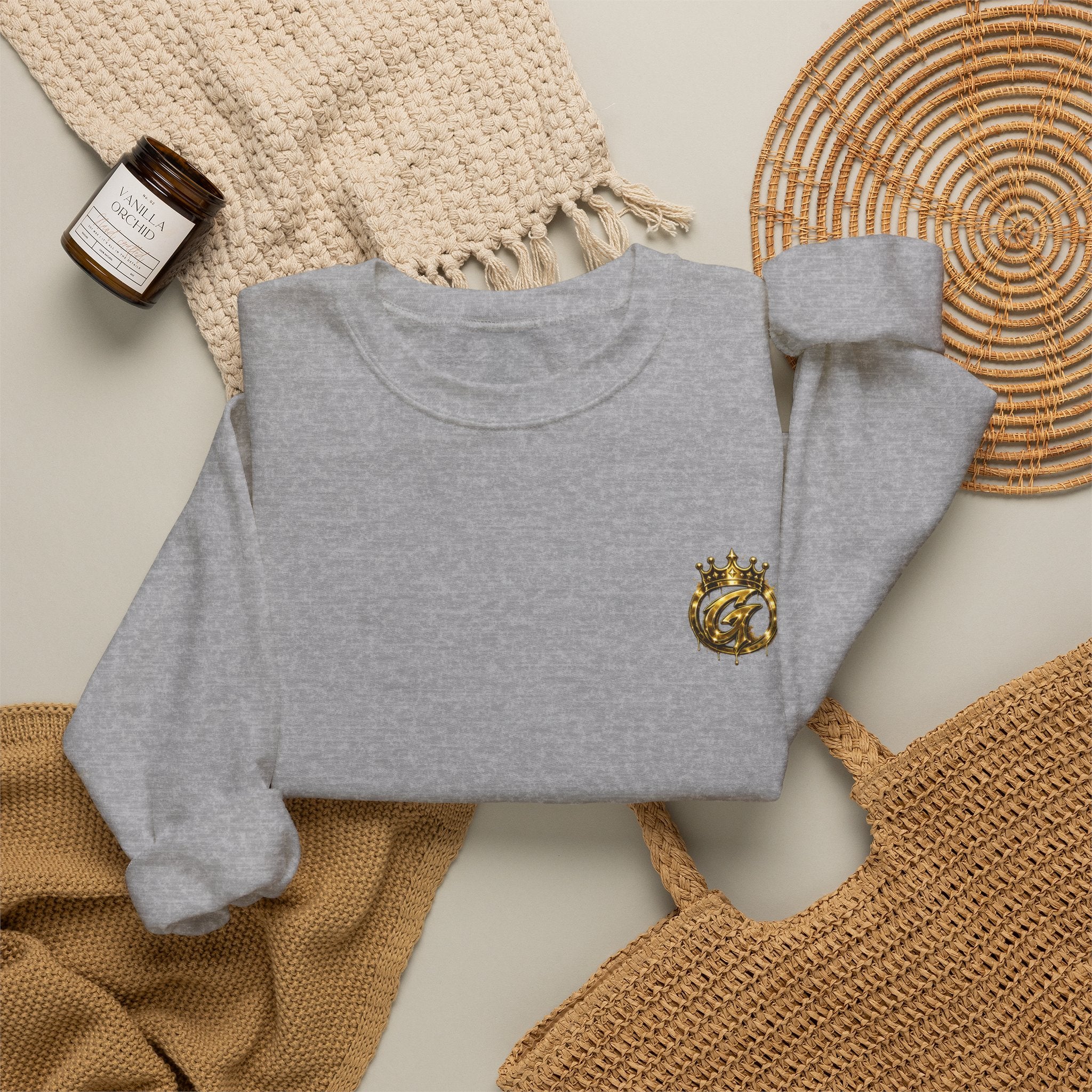 Embroidered Crown Lion Crewneck Sweatshirt