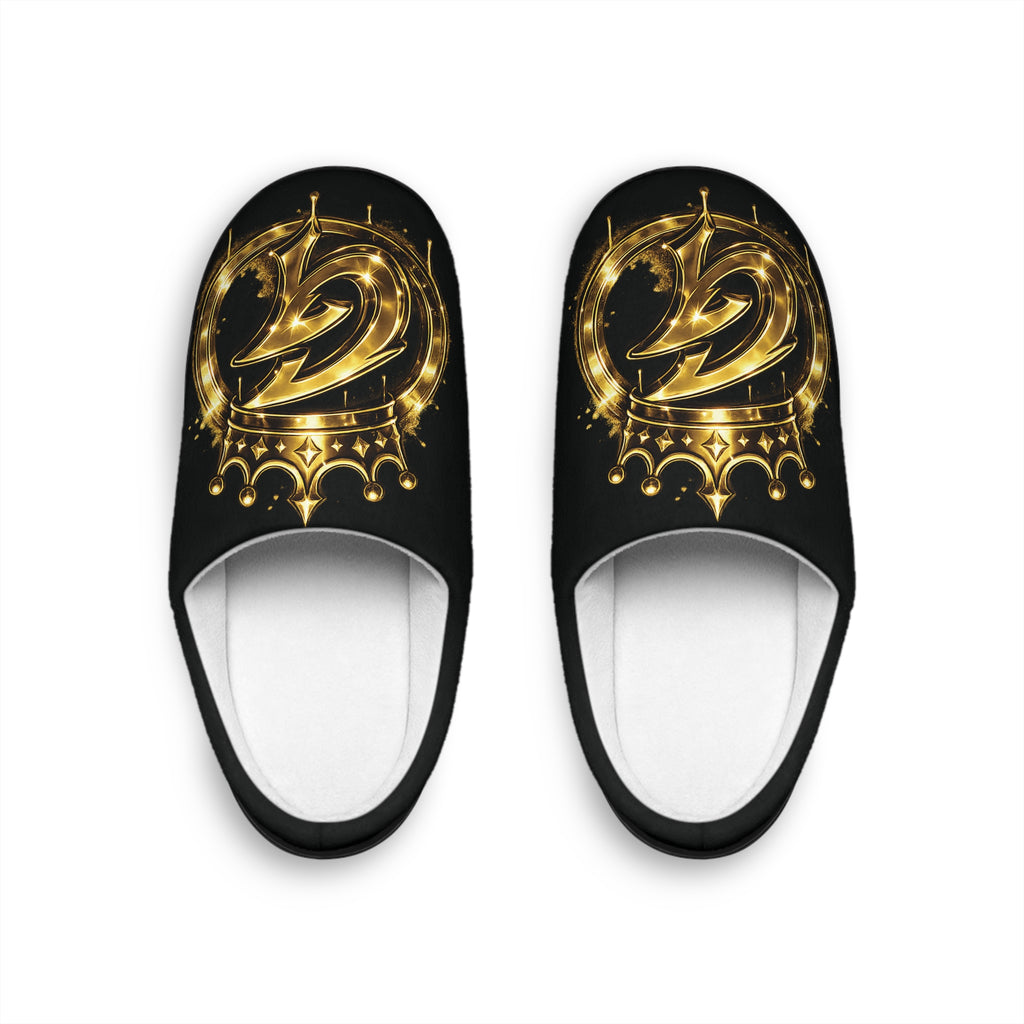 Men's Slippers — Gold Crown Dragon Emblem Indoor House Shoes