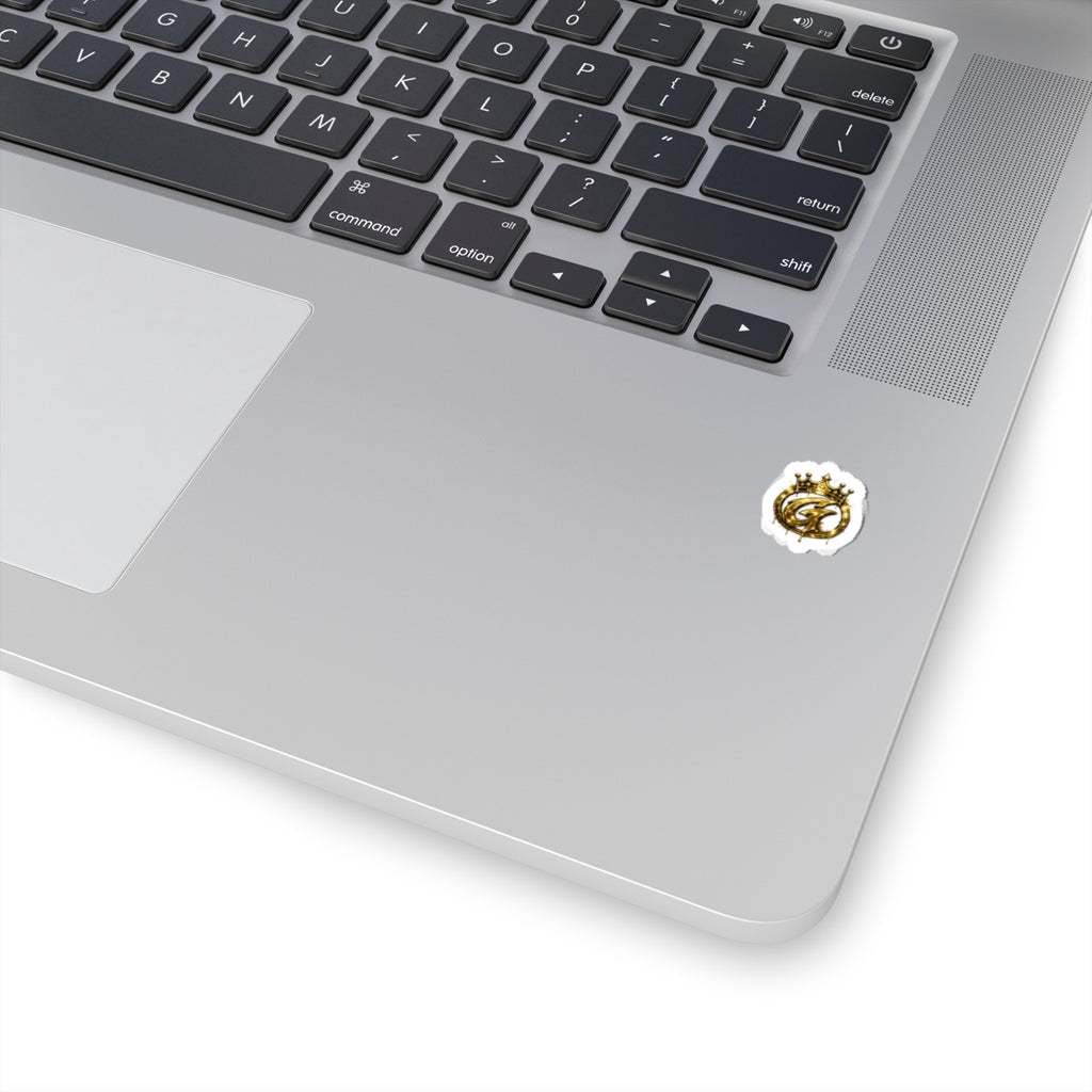 Gold Crown Logo Kiss-Cut Sticker — Luxury Monogram Decal for Laptops & Accessories