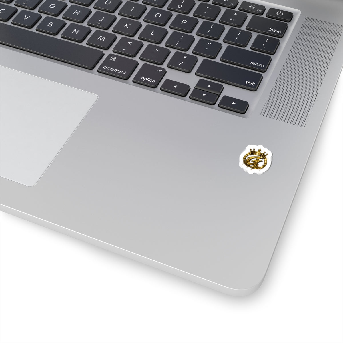 Gold Crown Logo Kiss-Cut Sticker — Luxury Monogram Decal for Laptops & Accessories