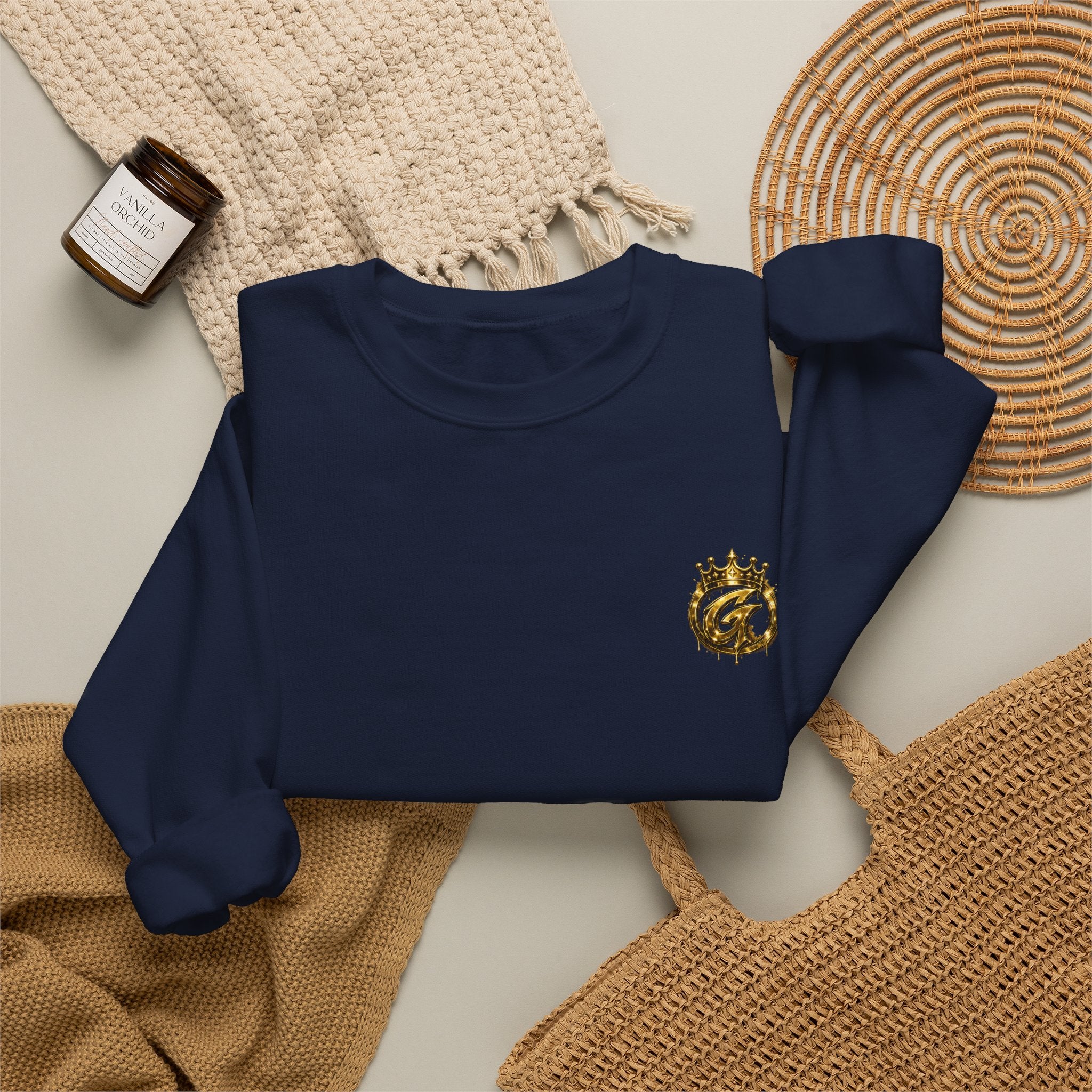 Embroidered Crown Lion Crewneck Sweatshirt