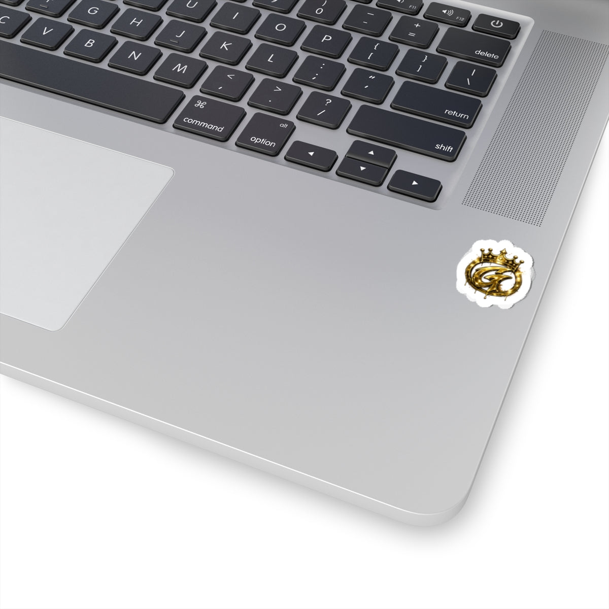 Gold Crown Logo Kiss-Cut Sticker — Luxury Monogram Decal for Laptops & Accessories