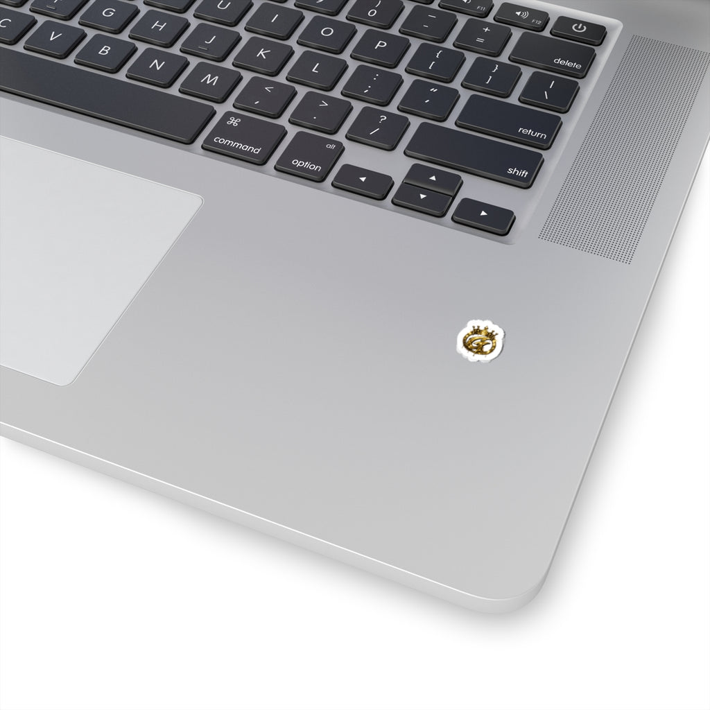 Gold Crown Logo Kiss-Cut Sticker — Luxury Monogram Decal for Laptops & Accessories