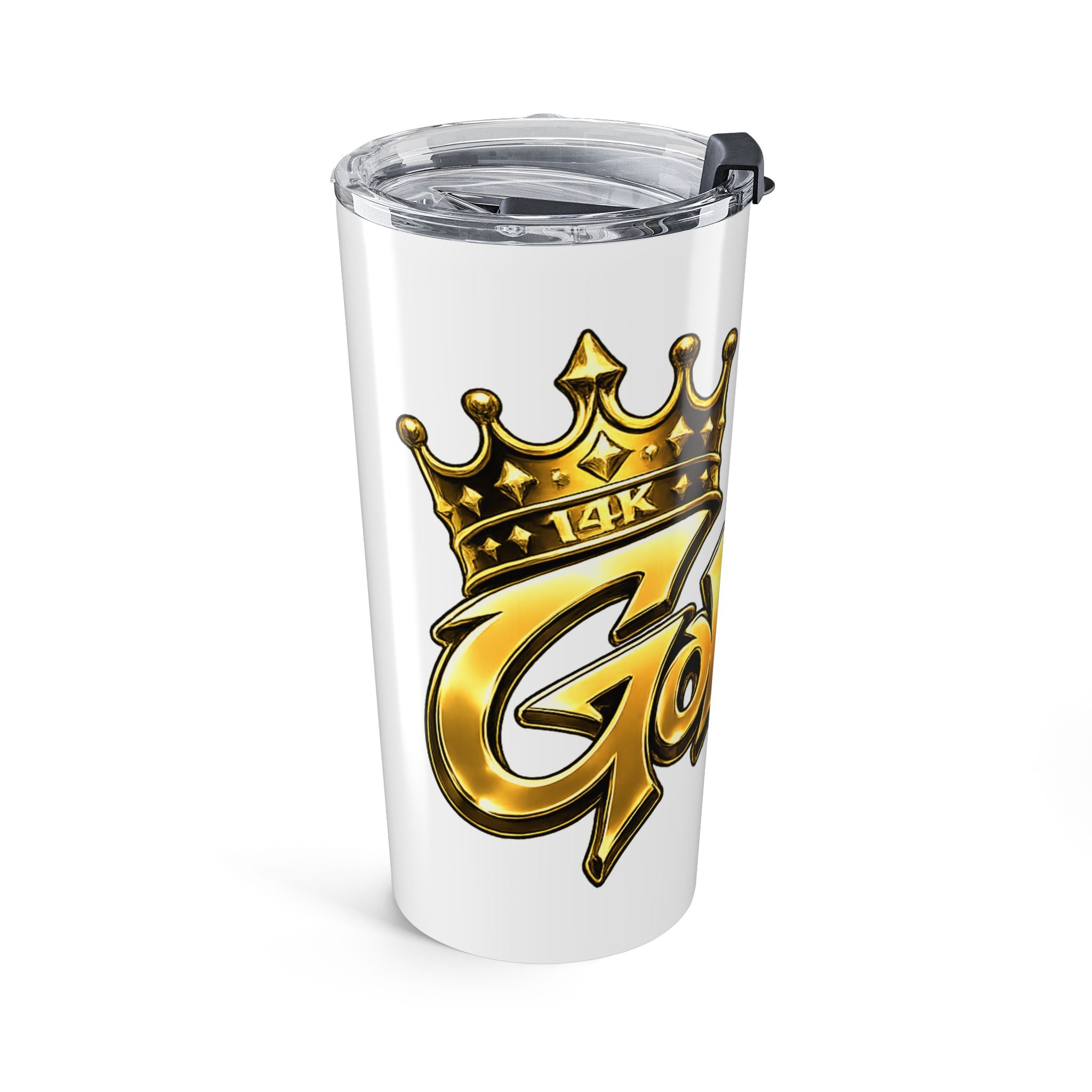 20oz Gold King Tumbler – Crowned 'Goldent' Metallic Graphic Travel Mug