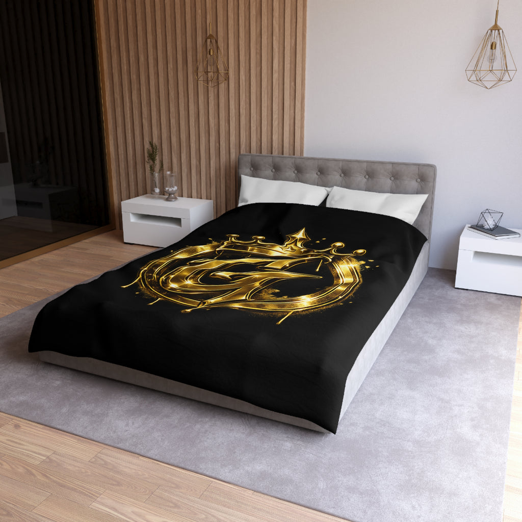 Goldenz Crown Duvet Cover — Black & Metallic Gold Microfiber Bedding