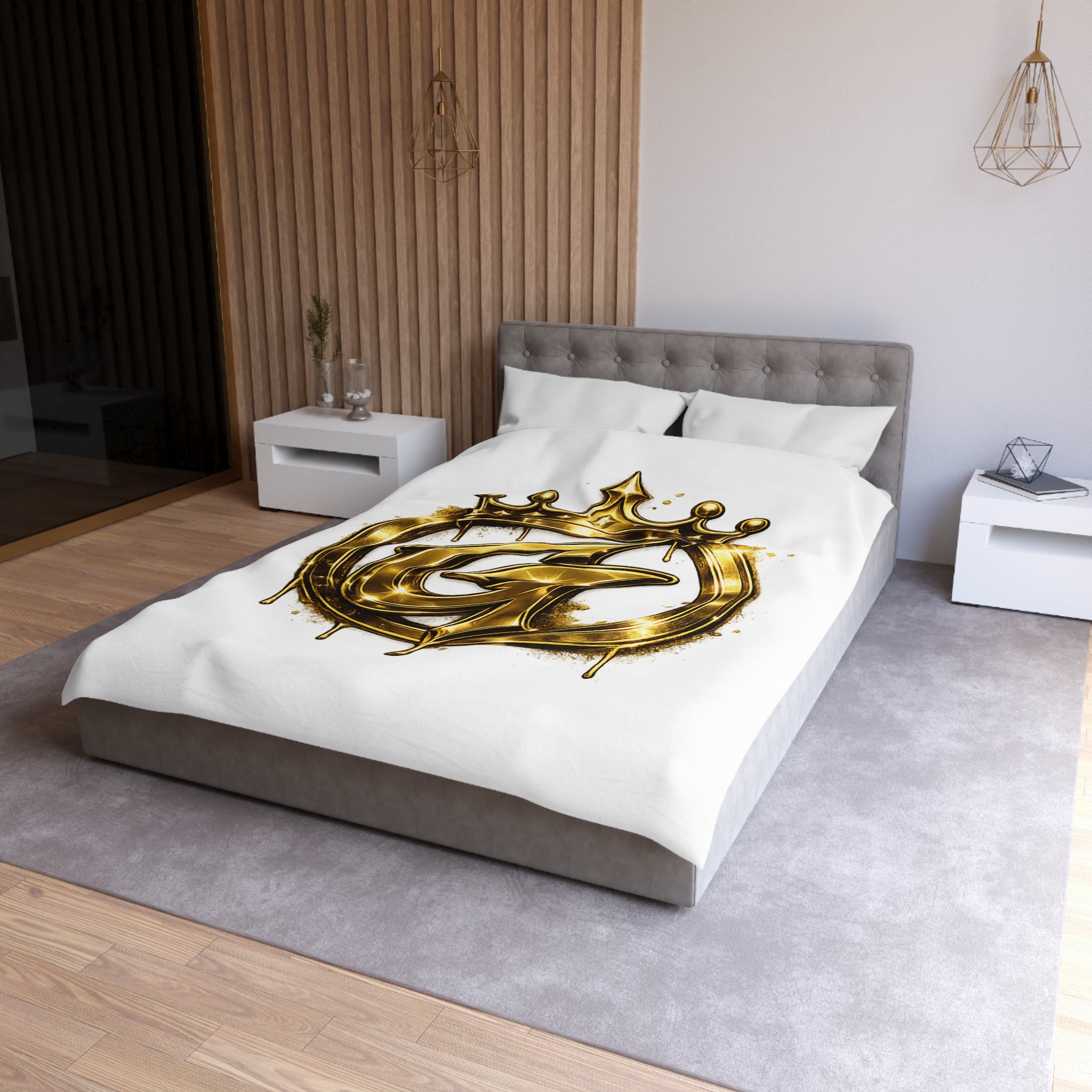 Goldenz Crown Duvet Cover — Black & Metallic Gold Microfiber Bedding