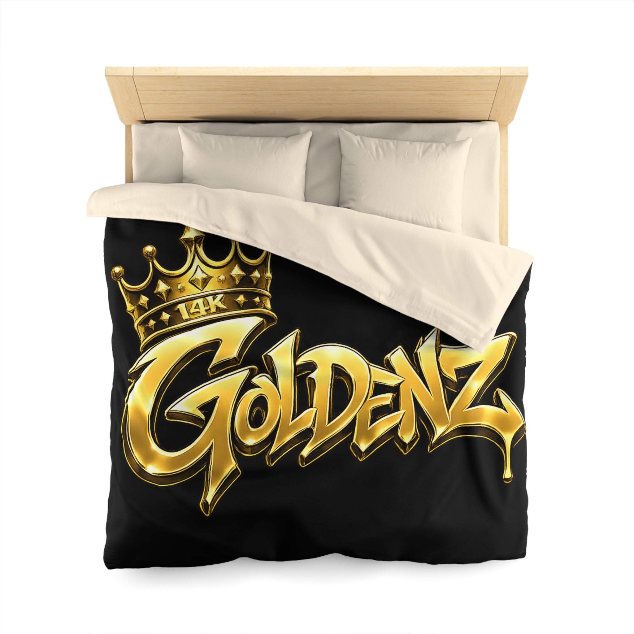 Goldenz Crown Duvet Cover — Black & Metallic Gold Microfiber Bedding