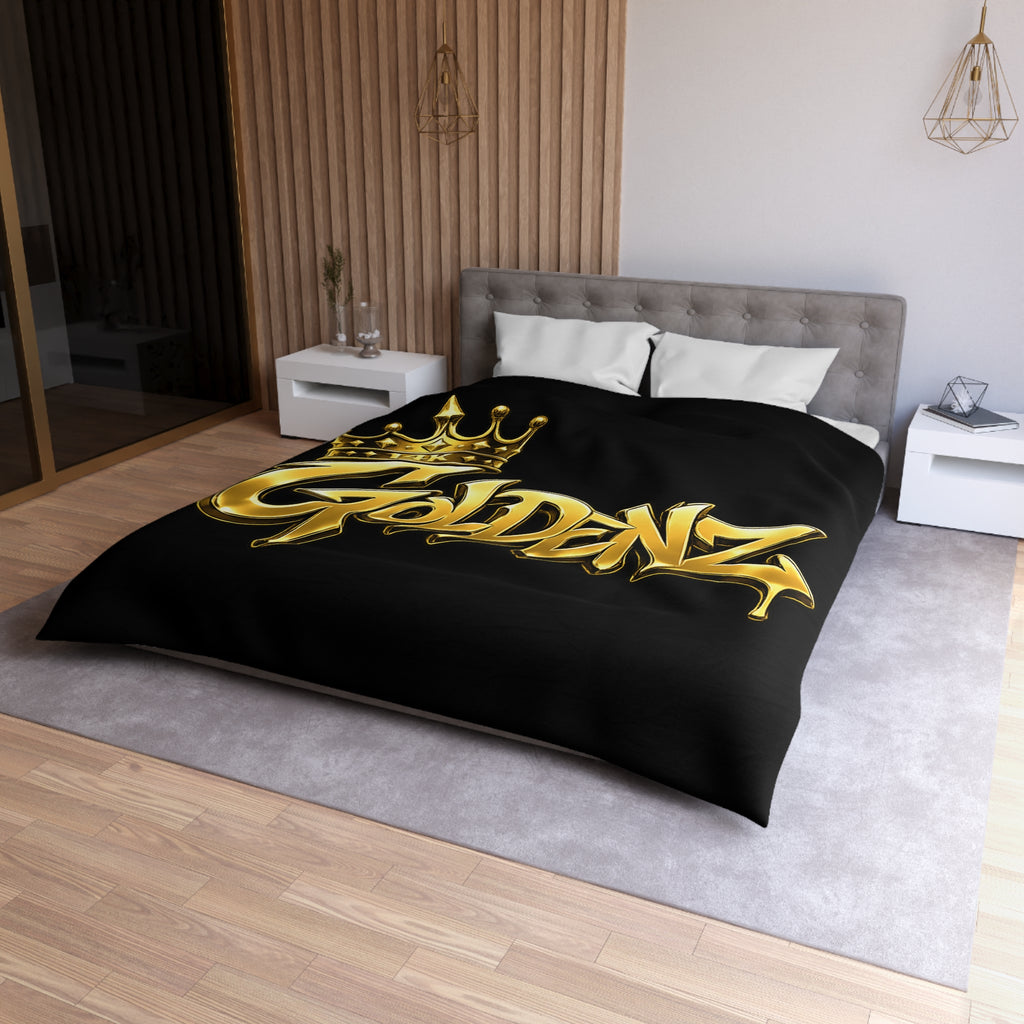 Goldenz Crown Duvet Cover — Black & Metallic Gold Microfiber Bedding