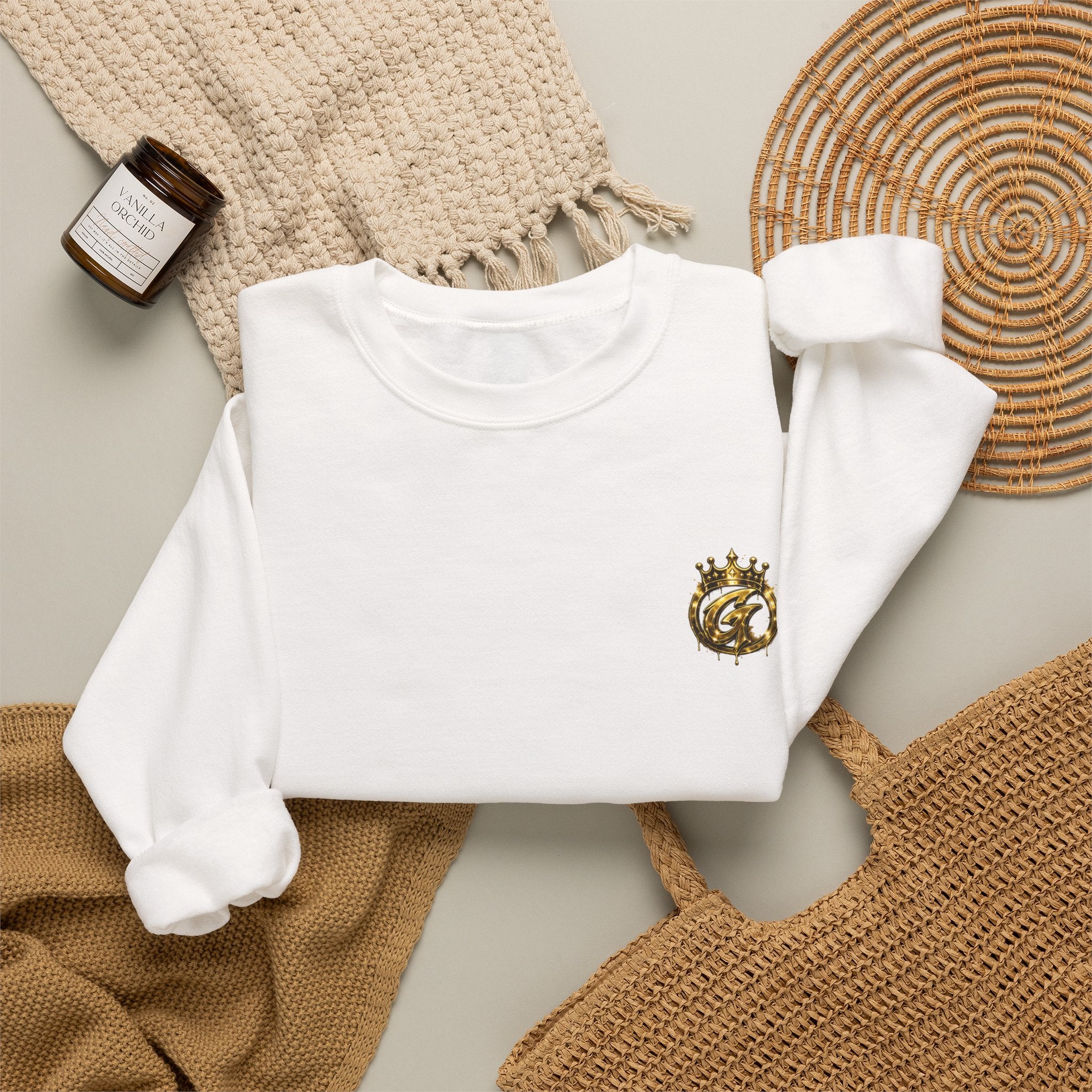 Embroidered Crown Lion Crewneck Sweatshirt