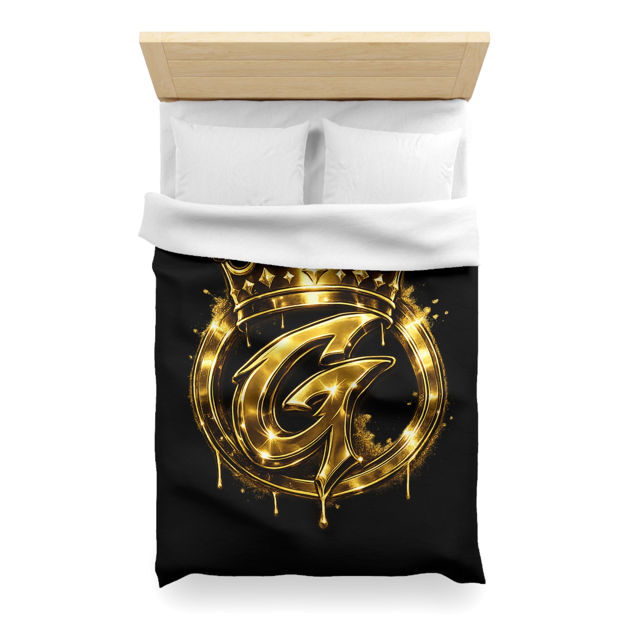 Goldenz Crown Duvet Cover — Black & Metallic Gold Microfiber Bedding